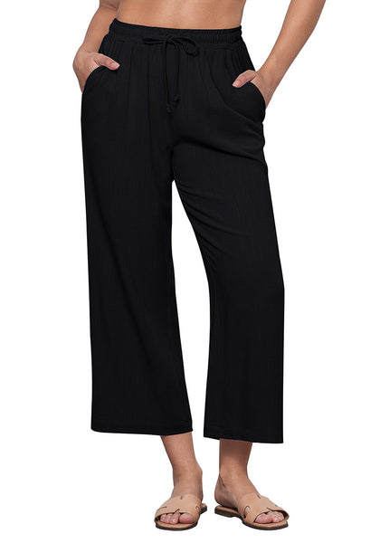 Black Women's Brief High Waist Trousers Elastic Waist Wide Leg Pants