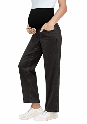 Washed Black For Women's Maternity Plus Size Vintage All Season Mom Jean Ankle Pant