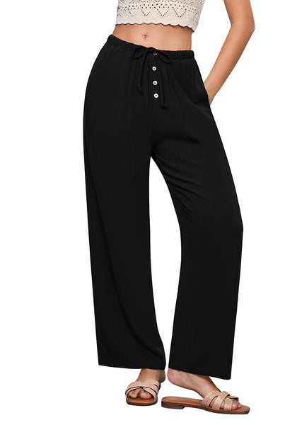 Black Lightweight Casual Quick Dry Breathable Comfy Wide Leg Pant Elastic Waist