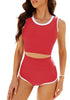 Red Women's High Waisted Two Piece Partially Lined Tankini Sets