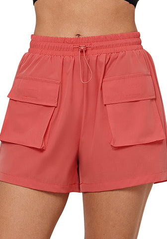 Deep Sea Coral Women's Casual Lightweight Athletic Pocket Drawstring Shorts High Rise Sports Short