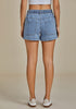 Lakeside Blue Women's Comfy Denim Drawstring Flat Front Jean Pocket Shorts Stretch Utility Styles