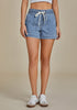 Lakeside Blue Women's Comfy Denim Drawstring Flat Front Jean Pocket Shorts Stretch Utility Styles