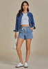 Lakeside Blue Women's Comfy Denim Drawstring Flat Front Jean Pocket Shorts Stretch Utility Styles