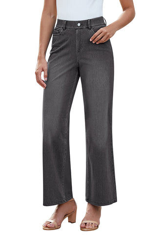 Stormy Black for Women's Effortlessly Stylish High Waisted Wide Leg  Pull-On Stretchy Jean Pants with Functional Pockets