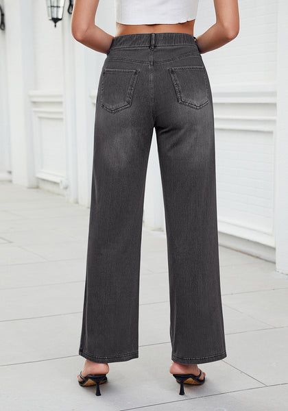 Stormy Black for Women's Effortlessly Stylish High Waisted Wide Leg  Pull-On Stretchy Jean Pants with Functional Pockets