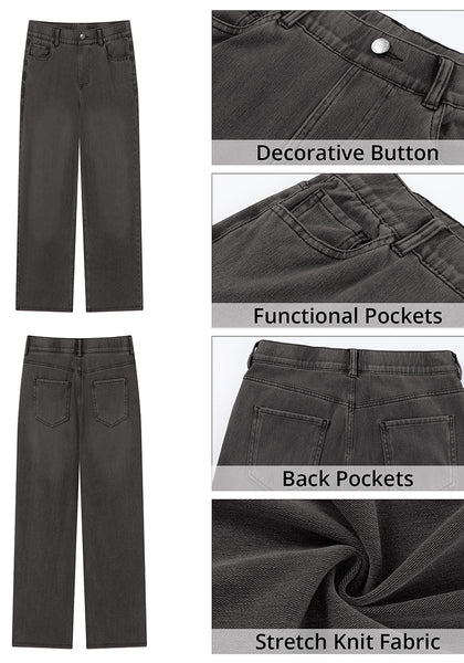 Stormy Black for Women's Effortlessly Stylish High Waisted Wide Leg  Pull-On Stretchy Jean Pants with Functional Pockets