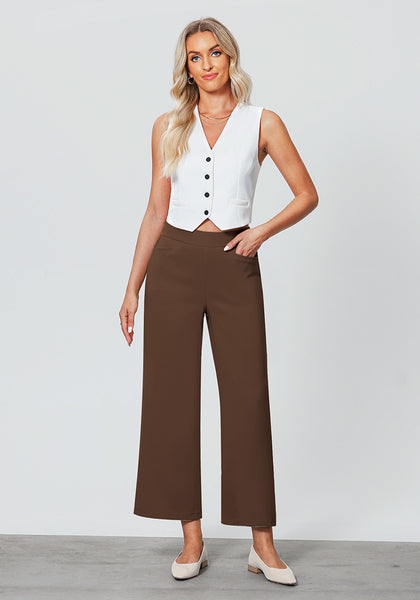 Brown Women's Workwise High Rise Slacks Wide Trouser Pant Trousers Wideleg