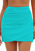 Aqua Blue High-Waist Tulip Hem Ruched Swim Skirt