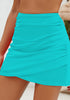 Aqua Blue High-Waist Tulip Hem Ruched Swim Skirt