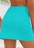 Aqua Blue High-Waist Tulip Hem Ruched Swim Skirt