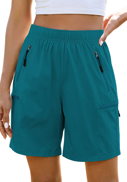 LookbookStore Women's  Habor Blue Cargo Hiking Shorts Elastic Pull On Waist Lightweight Quick Dry 7 Inch Inseam Summer Outdoor Athletic Golf Shorts
