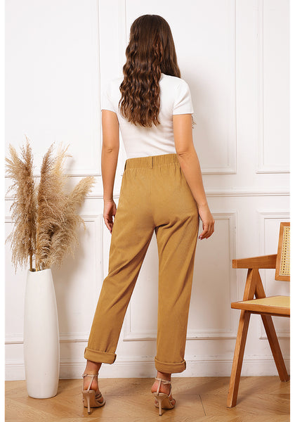 Spruce Yellow Women's High Waisted Corduroy Straight Leg Loose Fit Slacks Stretchy