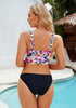 Black Floral Women's Beach Bikini Top Swimsuit Cover Up Floral Printed Wide Adjustable Strap-Tops