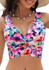 Black Floral Women's Beach Bikini Top Swimsuit Cover Up Floral Printed Wide Adjustable Strap-Tops