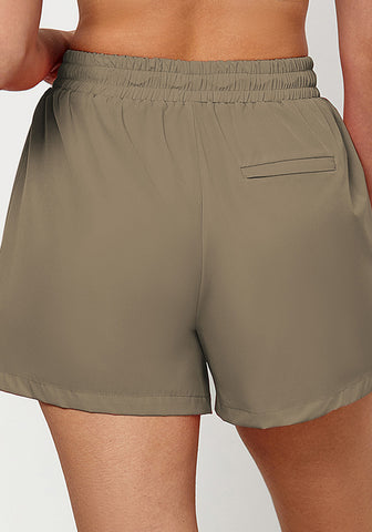 Khaki Women's Casual Lightweight Athletic Pocket Drawstring Shorts High Rise Sports Short