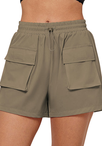 Khaki Women's Casual Lightweight Athletic Pocket Drawstring Shorts High Rise Sports Short