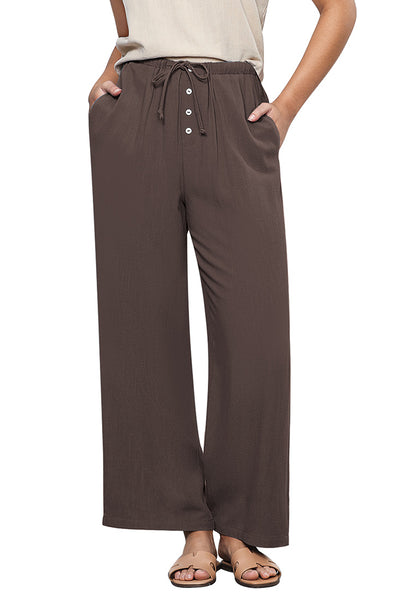 Brown Lightweight Casual Quick Dry Breathable Comfy Wide Leg Pant Elastic Waist