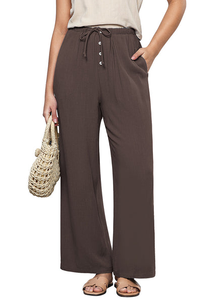 Brown Lightweight Casual Quick Dry Breathable Comfy Wide Leg Pant Elastic Waist