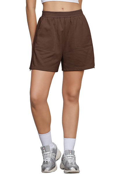 Chocolate Brown Women's Shorts High Waist Elastic Waistband Regular Fit Comfort Shorts