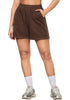 Chocolate Brown Women's Shorts High Waist Elastic Waistband Regular Fit Comfort Shorts