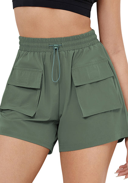 Dark Ivy Green Women's Casual Lightweight Athletic Pocket Drawstring Shorts High Rise Sports Short