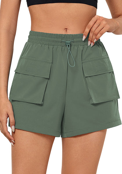 Dark Ivy Green Women's Casual Lightweight Athletic Pocket Drawstring Shorts High Rise Sports Short