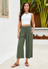 Army Green Women's High Waisted Wide Leg Elastic Waist Linen Palazzo Pants Pull On Smock Waist Baggy Fit Trousers