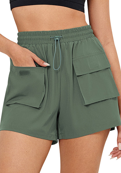 Dark Ivy Green Women's Casual Lightweight Athletic Pocket Drawstring Shorts High Rise Sports Short