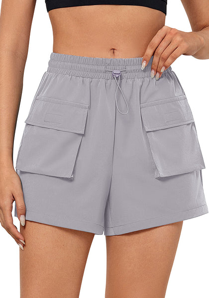 Light Gray Women's Casual Lightweight Athletic Pocket Drawstring Shorts High Rise Sports Short