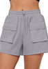 Light Gray Women's Casual Lightweight Athletic Pocket Drawstring Shorts High Rise Sports Short