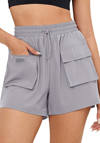 Light Gray Women's Casual Lightweight Athletic Pocket Drawstring Shorts High Rise Sports Short