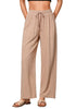 Almond Women's Lounge Elastic Waist Pants with Pockets Soft Quick Dry Wide Leg