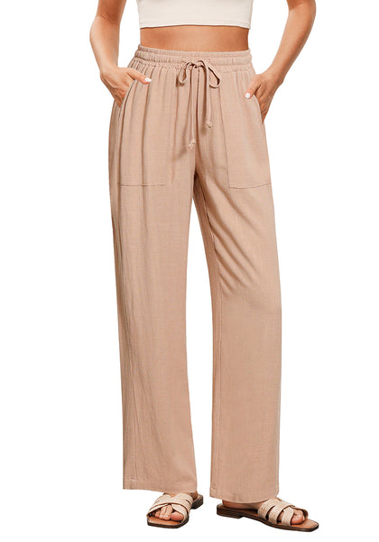 Almond Women's Lounge Elastic Waist Pants with Pockets Soft Quick Dry Wide Leg