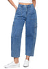 Fresh Blue Women's Jeans Denim Relaxed Straight Ankle Length Barrel Cargo Pant