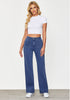 Classic Blue Women's Bell Bottom Full Length High Waisted Denim Regular Fit Slight Stretch Jeans