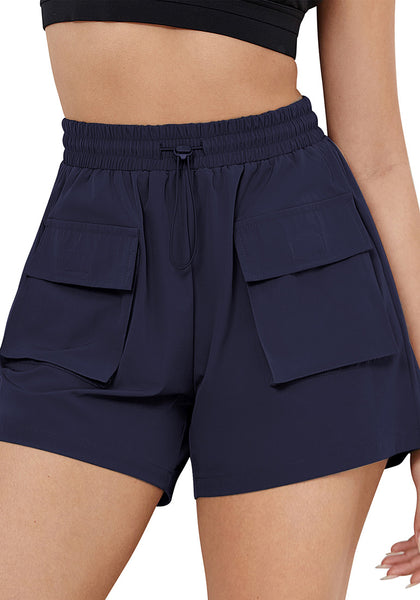 Navy Blue Women's Casual Lightweight Athletic Pocket Drawstring Shorts High Rise Sports Short