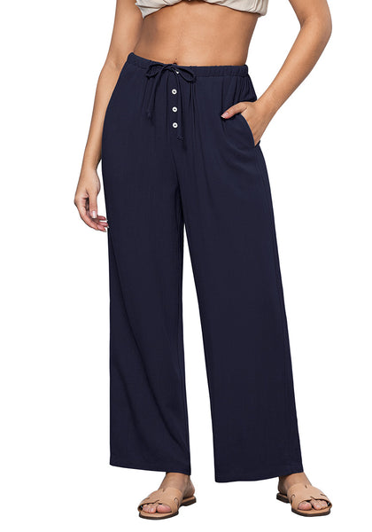 Navy Blue Lightweight Casual Quick Dry Breathable Comfy Wide Leg Pant Elastic Waist