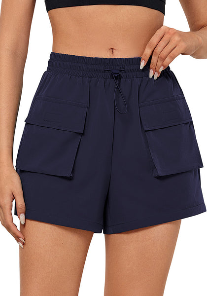 Navy Blue Women's Casual Lightweight Athletic Pocket Drawstring Shorts High Rise Sports Short