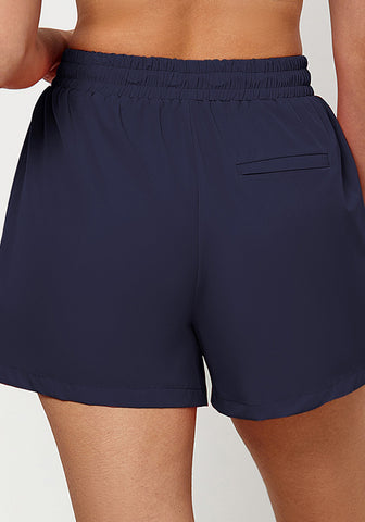 Navy Blue Women's Casual Lightweight Athletic Pocket Drawstring Shorts High Rise Sports Short