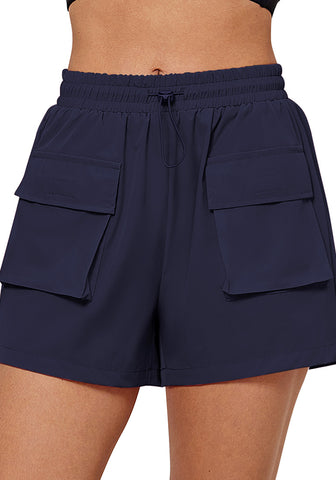 Navy Blue Women's Casual Lightweight Athletic Pocket Drawstring Shorts High Rise Sports Short