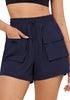 Navy Blue Women's Casual Lightweight Athletic Pocket Drawstring Shorts High Rise Sports Short