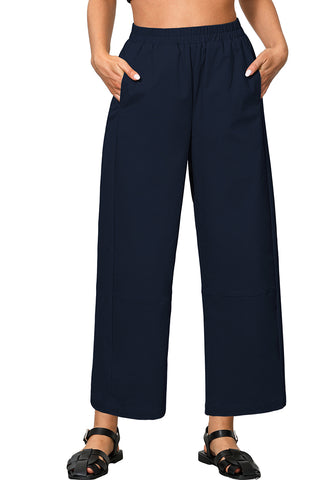 Navy Blue Women Pant Full Length Elastic Waist Lounge barral side pocket