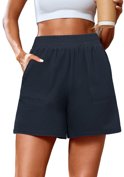 Dark Blue Women's High Waist Lounge Shorts with Pockets Regular Fit Casual Shorts