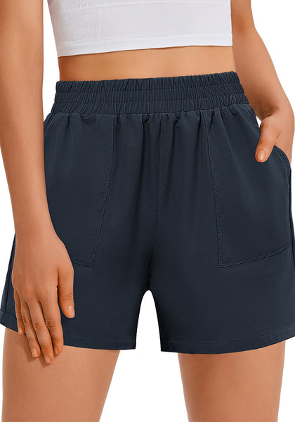 Dark Blue Women's High Waist Lounge Shorts with Pockets Regular Fit Casual Shorts