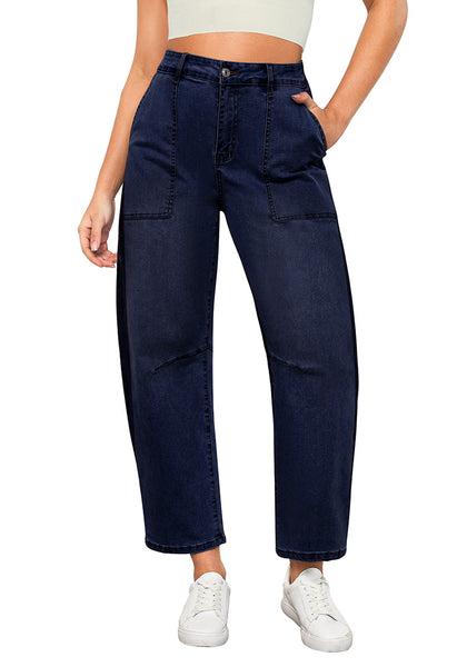 Nightfall Blue for Women's All Season Baggy Denim High-Waist Jean Ankle Length Barrel Classic Pants