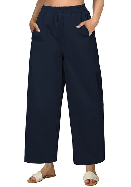 Navy Blue Women Pant Full Length Elastic Waist Lounge barral side pocket