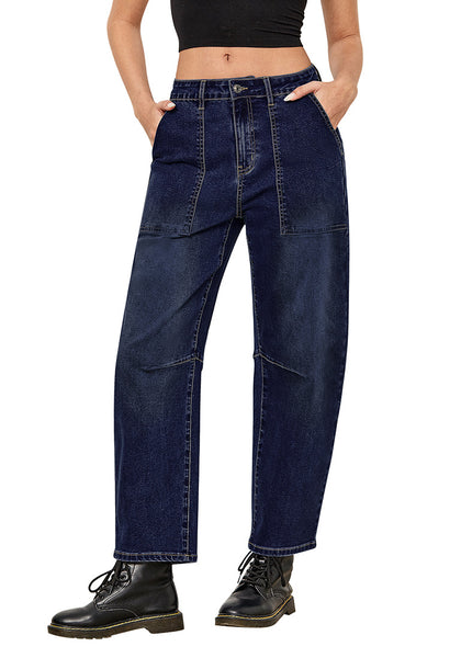 Nightfall Blue for Women's All Season Baggy Denim High-Waist Jean Ankle Length Barrel Classic Pants