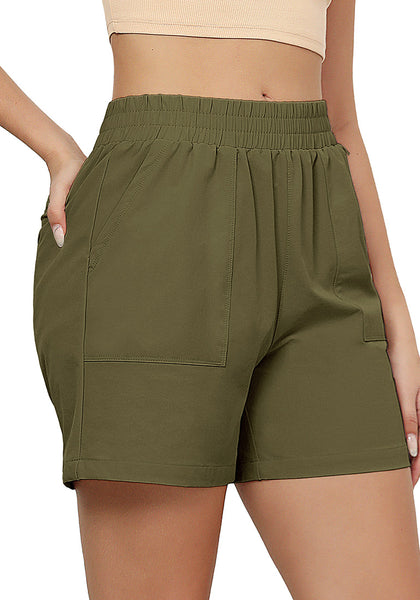 Olive Green Women's High Waist Lounge Shorts with Pockets Regular Fit Casual Shorts