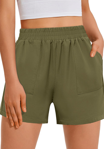 Olive Green Women's High Waist Lounge Shorts with Pockets Regular Fit Casual Shorts